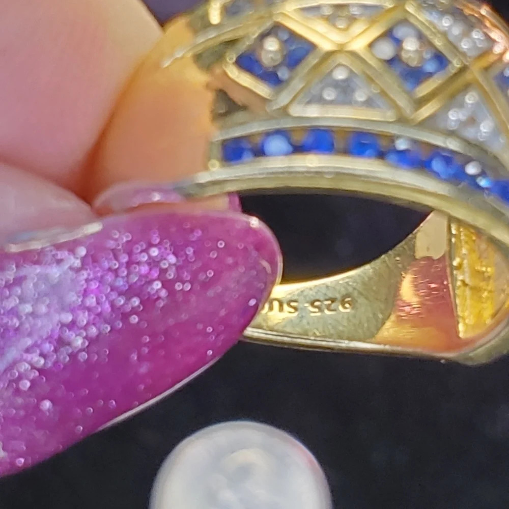 0224. Designed by SUN Jewelry 🌞 Lab Sapphires and Crystals 💍 w/14k Gold Finish - Picture 7 of 8